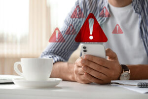 Notificaciones de alerta sobre reputación digital en un teléfono móvil